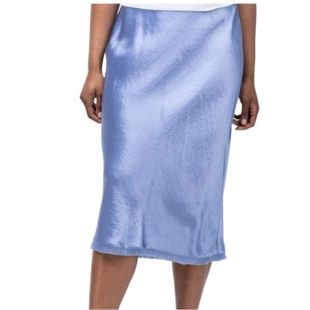 VINCE Fringed satin midi skirt in azure gem Size XL